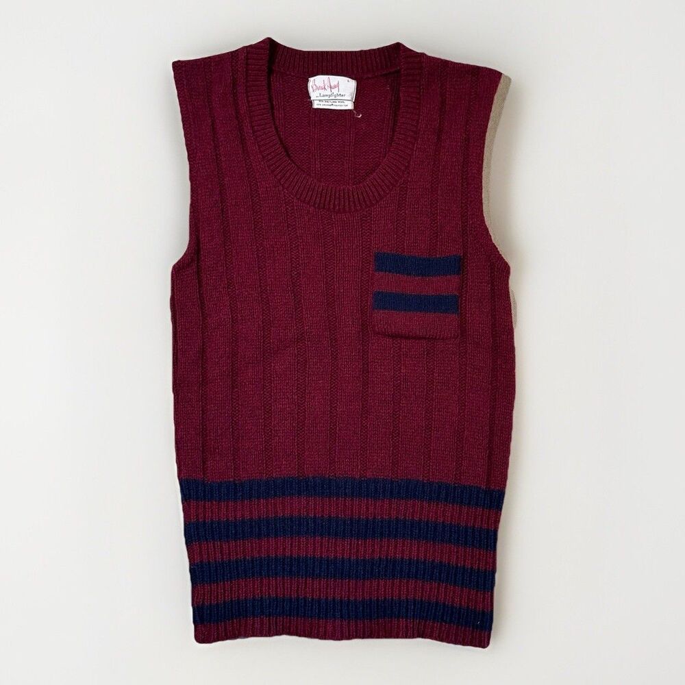 Vintage 70s Break Away Blue Red Knitted Sweater Vest Made in USA Size Large